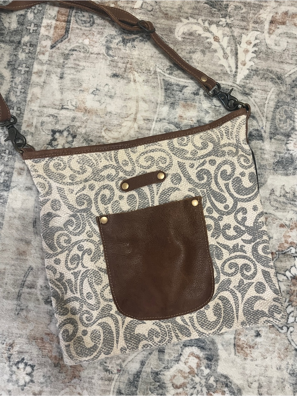 Brown & Cream Patterned Crossbody Bag - Myra Brand